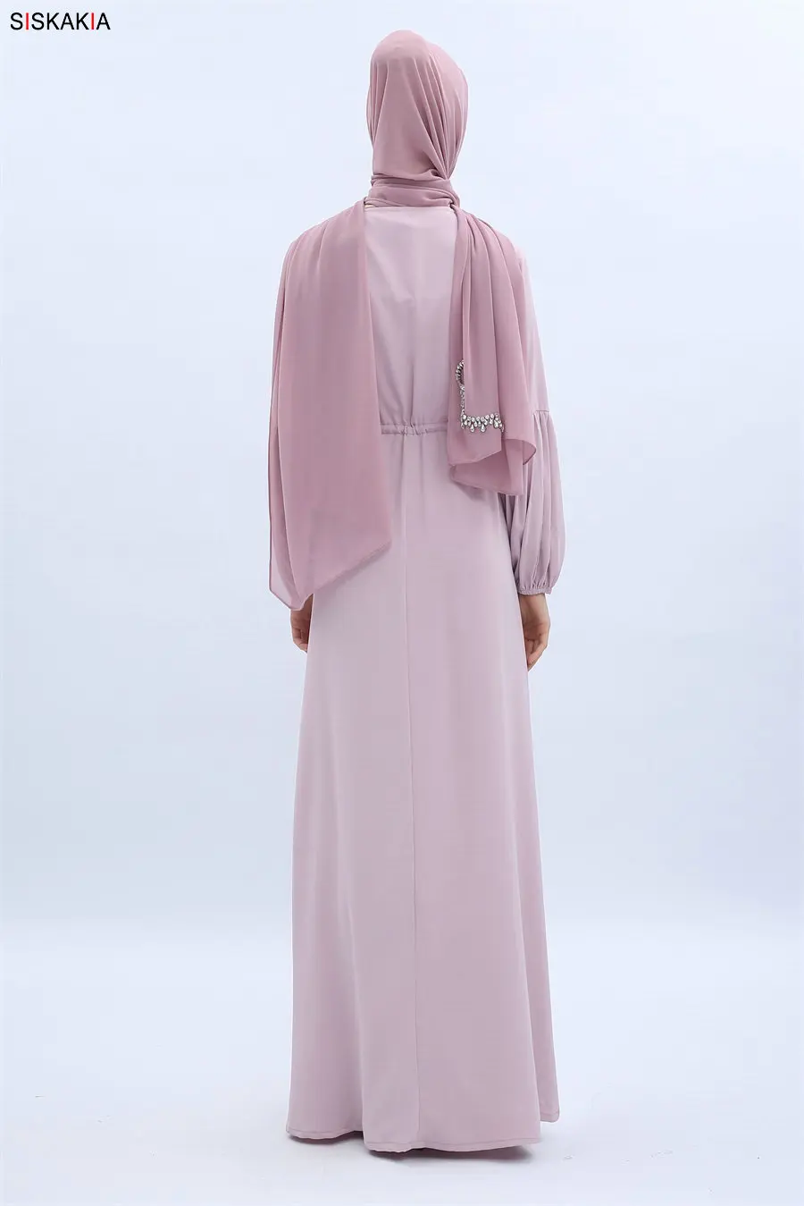 Siskakia, элегантное женское ТРАПЕЦИЕВИДНОЕ длинное платье, однотонное, на шнуровке, с регулируемой талией, с длинным рукавом, платья абайя, осень, мусульманская одежда
