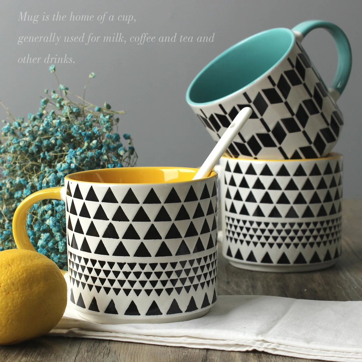 

New Ceramic Embossed Mark Cup Lovers Cup Hotel Coffee House Breakfast Milk Tea Cup