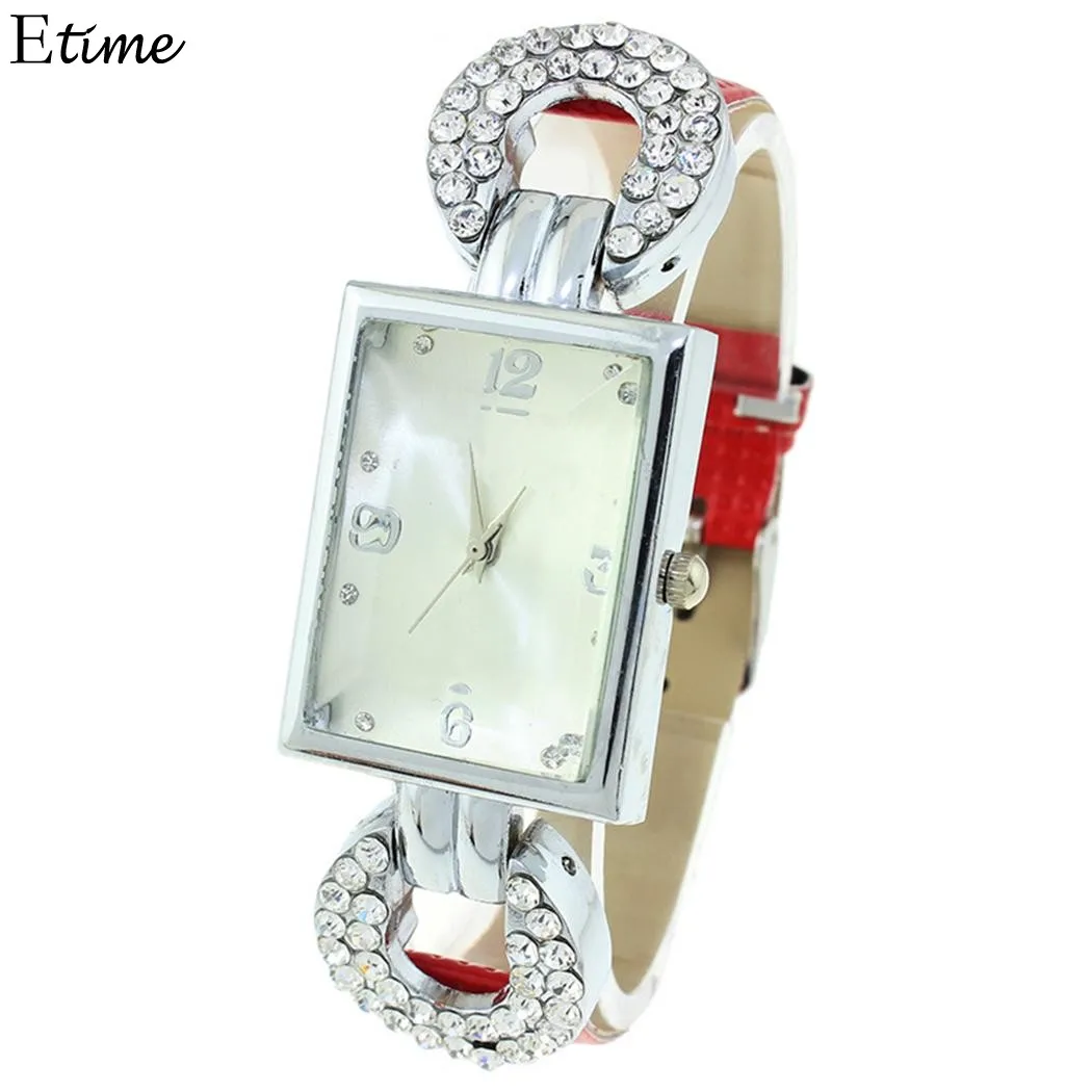 Women Watches 2018 Fashion Synthetic Leather Band Rhinestone Square Ladies Watch Clock Analog