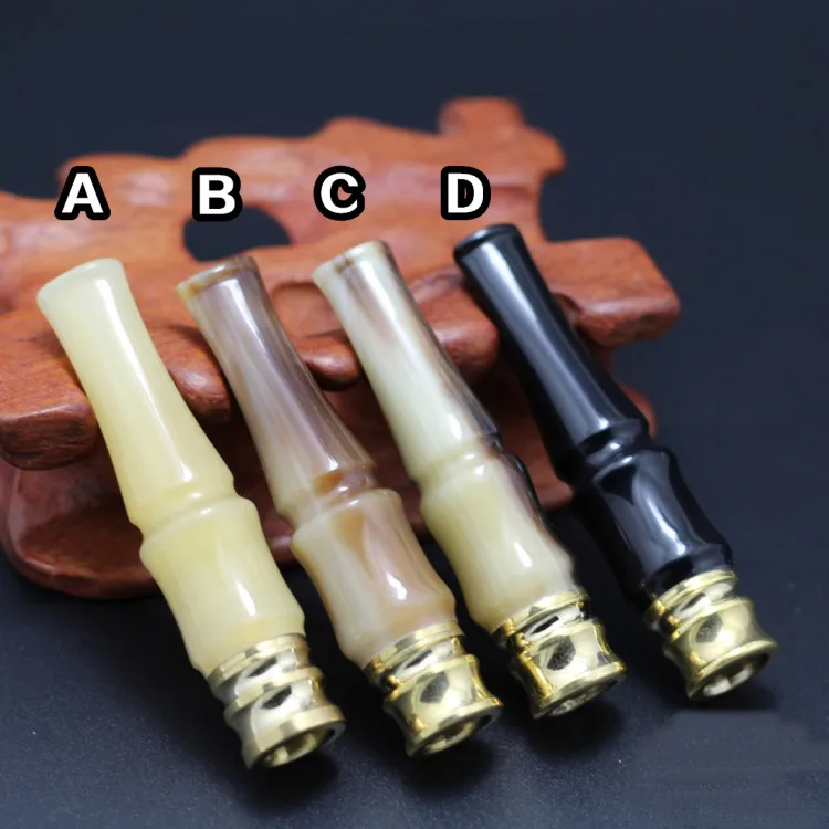 

Natural Yak Horn Carving Double Loop Filter Holder Washable Cigarette Holder Gift For Men W/ Gift Box