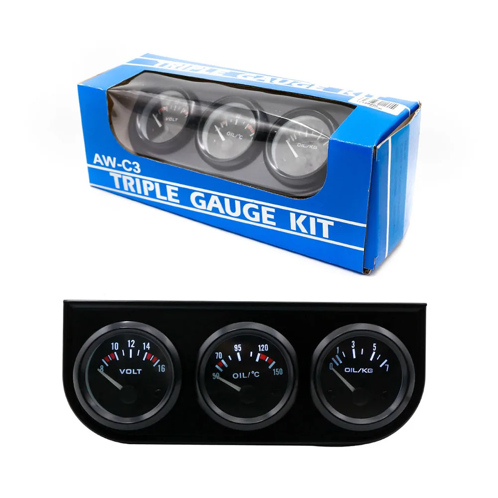 2'' 52MM 3 In 1 Volt meter +oil temp gauge +Oil Pressure Gauge Kit car