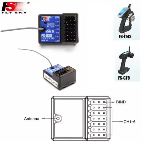 

Flysky FS-BS6 FS-BS3 FS-BS4 Receiver for Flysky FS-IT4S/ FS-GT5 Remote Control Transmitter with gyro stabilization