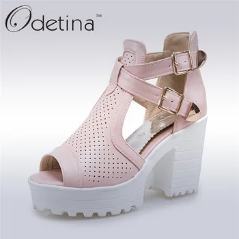 

Odetina 2019 New Fashion Chunky Heel Sandals Women High Heel Platform Sandals Double Buckle Ankle Strap Open Toe Summer Shoes