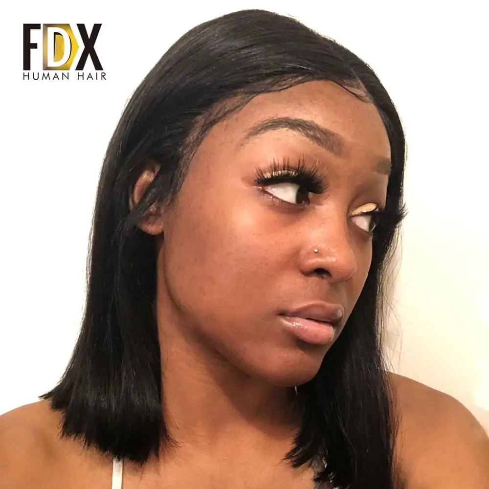 FDX Brazilian Straight lace front human hair wigs For Black Women Nartural Color Middle Part short remy bob wig lace front wigs