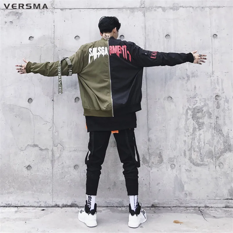 VERSMA, Корейская мужская куртка в стиле Харадзюку, Ulzzang, с лентой, в стиле пэчворк, пальто, осень, уличный стиль, хип-хоп, армейский пилот, MA1, куртка-бомбер для мужчин