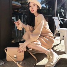 Women Dress Sweater Butterfly Sleeve Long Sleeve Long O-Neck Solid Color Slim Dress Korean Version Of Casual New Style 2018
