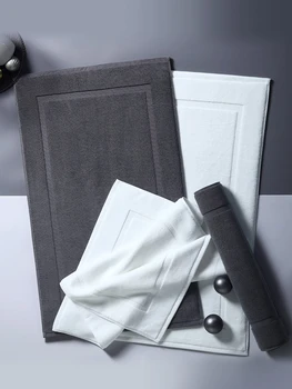 

50x80cm 100% cotton white/grey contracted groove bath mat towel floor rug carpet bathroom towel hotel foot pad water absorption