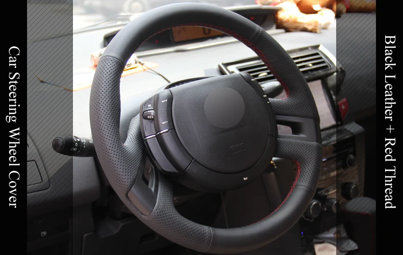 Lqtenleo черного цвета из натуральной кожи DIY Ручная прошивка автомобиля рулевое колесо Крышка для Citroen C4 Picasso C-Quatre 2007