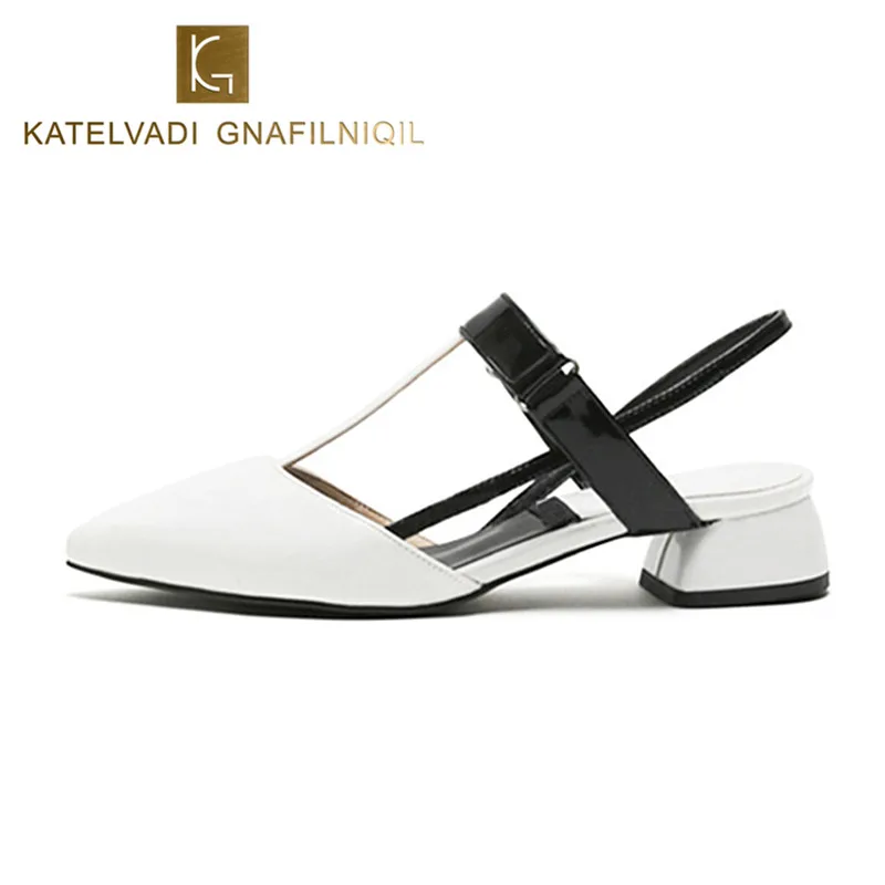 Summer White Shoes Woman Sandals Lower Heels Ankle Strap Sandals