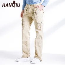 HANQIU брюки карго мужские чистого хлопка мульти-карманные военные тактические брюки Твердые свободные удобные мужские брюки с карманами