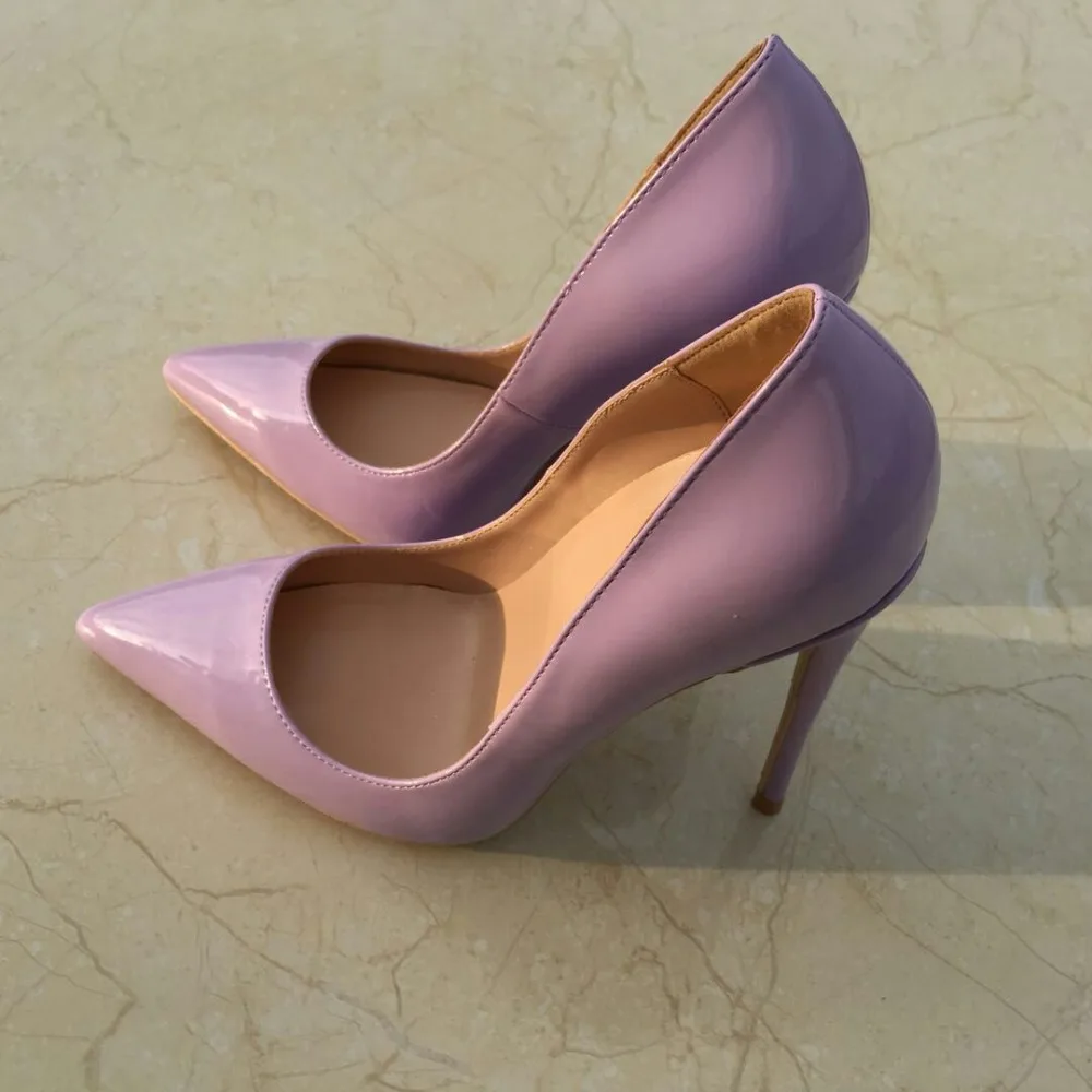 

Keshangjia 2018 Women Pumps Purple Shoes Woman 12CM 10cm 8cm High Heels Sexy Wedding Shoes Fashion Patent Leather shoes