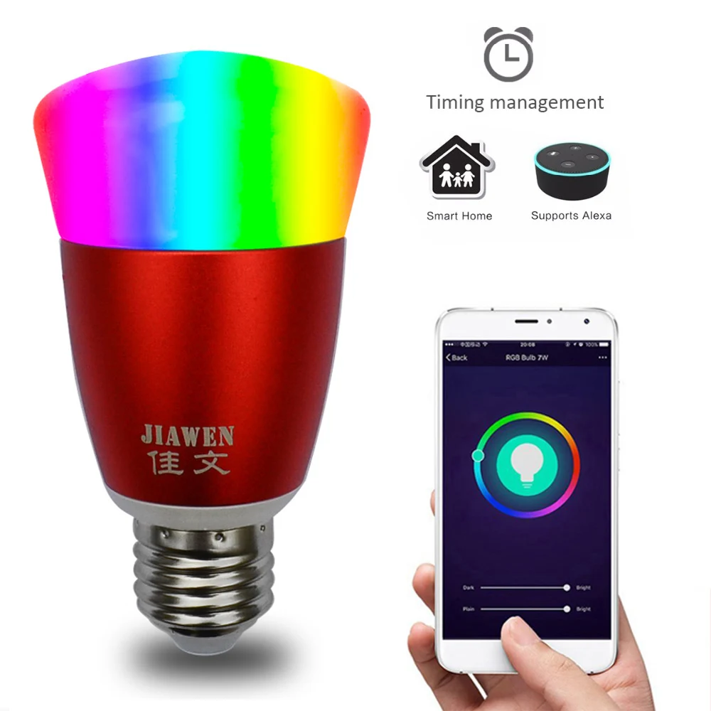 JIAWEN Smart Home Wireless WIFI E27 LED Bulb Timer Switch Remote Control Work for Amazon Alexa Voice APP By Phone JIAWEN Smart Home Wireless WIFI E27 LED Bulb Timer Switch Remote Control Work for Amazon Alexa Voice APP By Phone