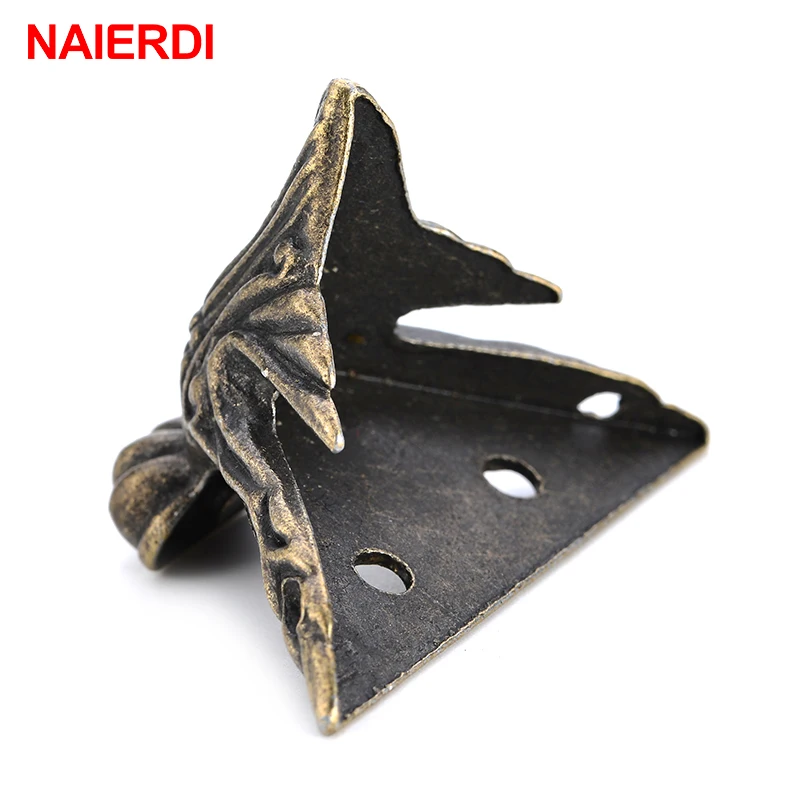 4PCS NAIERDI 40x30mm Antique Wood Box Feet Leg Corner Protector Triangle Rattan Carved Decorative Bracket For Furniture Hardware-1