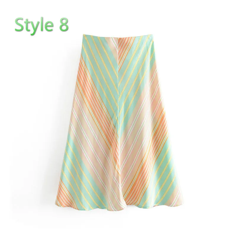 Style-8 JuneLove, женские летние глянцевые атласные юбки-трубы, юбка с высокой талией, розовая пикантная юбка средней длины, раскол, металлический цвет, юбка для вечеринок, низ - Цвет: Style-8