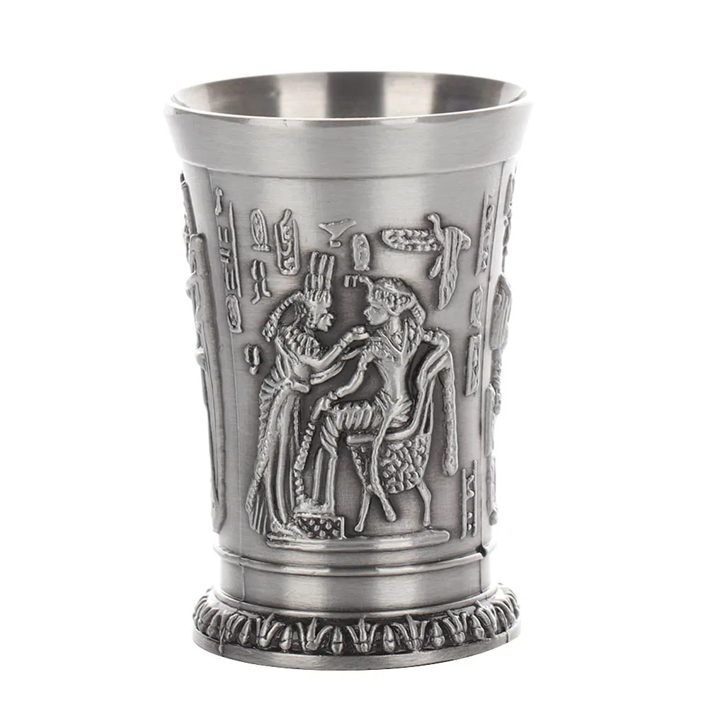 

1pcs Egypt Myth Retro Copper Cup Bronze 3D Relief Wine Liquor Spirits Shot Glass Cleopatra Rameses Ra Shot Antique Glasses
