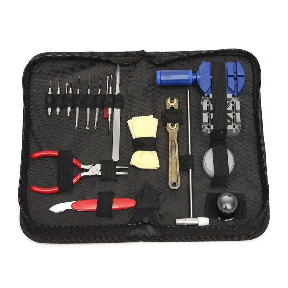 

19pcs Professional Watch Repair Tools Kit Magnifier Band Holder Case Opening Knife Band Link Pin Remover Set With Storage Bag