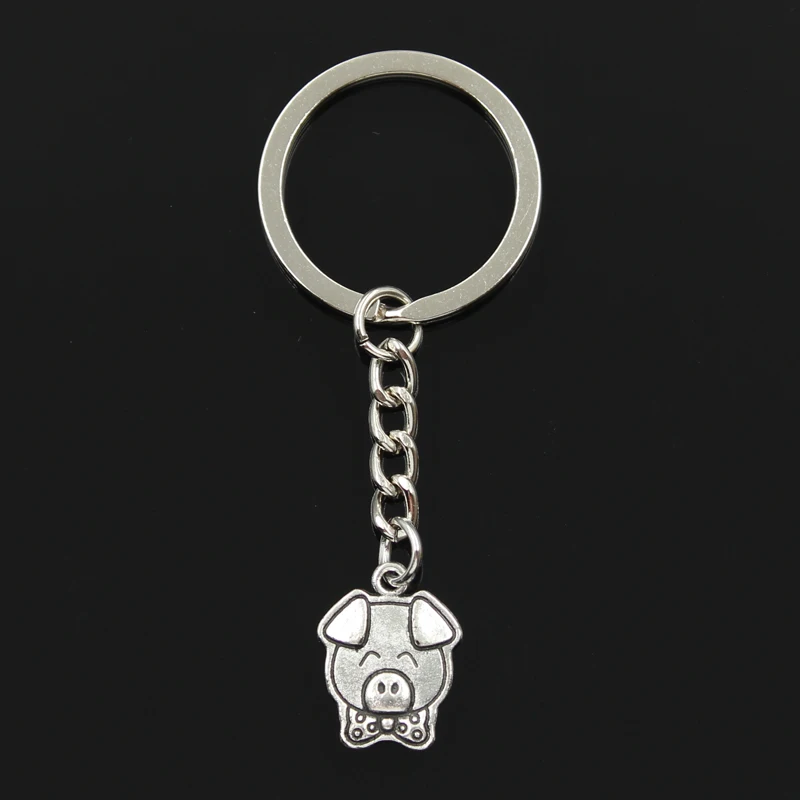 

Fashion 30mm Key Ring Metal Key Chain Keychain Jewelry Antique Bronze Silver Color Plated Pig 20x15mm Pendant