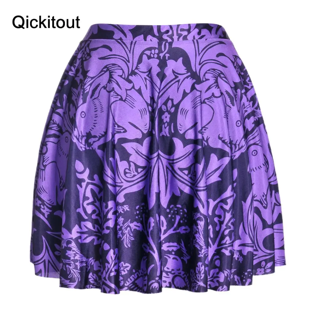 Женская юбка, фиолетовый кролик, цифровой принт, благородная стрейч, высокая талия, расклешённая и в складку, мини юбки, Прямая