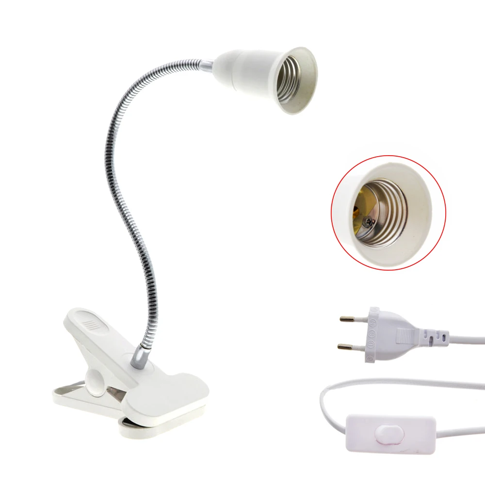 EU Plug E27 Flexible Clip on Switch LED Light Lamp Bulb Holder Socket