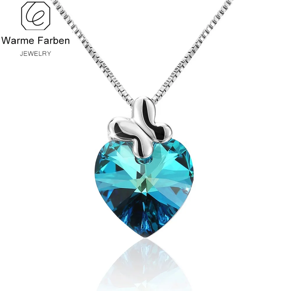 

WARME FARBEN Fine Jewelry Women Pendant Necklaces Crystal from Swarovski Charm Green Heart Femme drop Necklace Fashion Collares