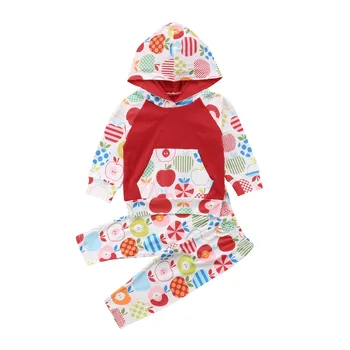 

Baby Girls Kids Clothes Sets Autumn New Hooded Hoodies Sweatshirts Tops Pants Apple Sweet Babe CHildren Infant Toddle Outfits