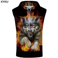 KYKU Wolf/Толстовка без рукавов с капюшоном, Пламенные палетки, пальто в стиле рок Толстовка в стиле панк, летняя мужская одежда для бодибилдинга, новая мода аниме