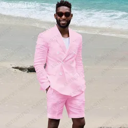 ANNIEBRITNEY 2019 New Elegant Pink Wedding Men Suit With Short Pants Business Terno Masculino Summer Beach Mens Groom Wear Suits ANNIEBRITNEY 2019 New Elegant Pink Wedding Men Suit With Short Pants Business Terno Masculino Summer Beach Mens Groom Wear Suits