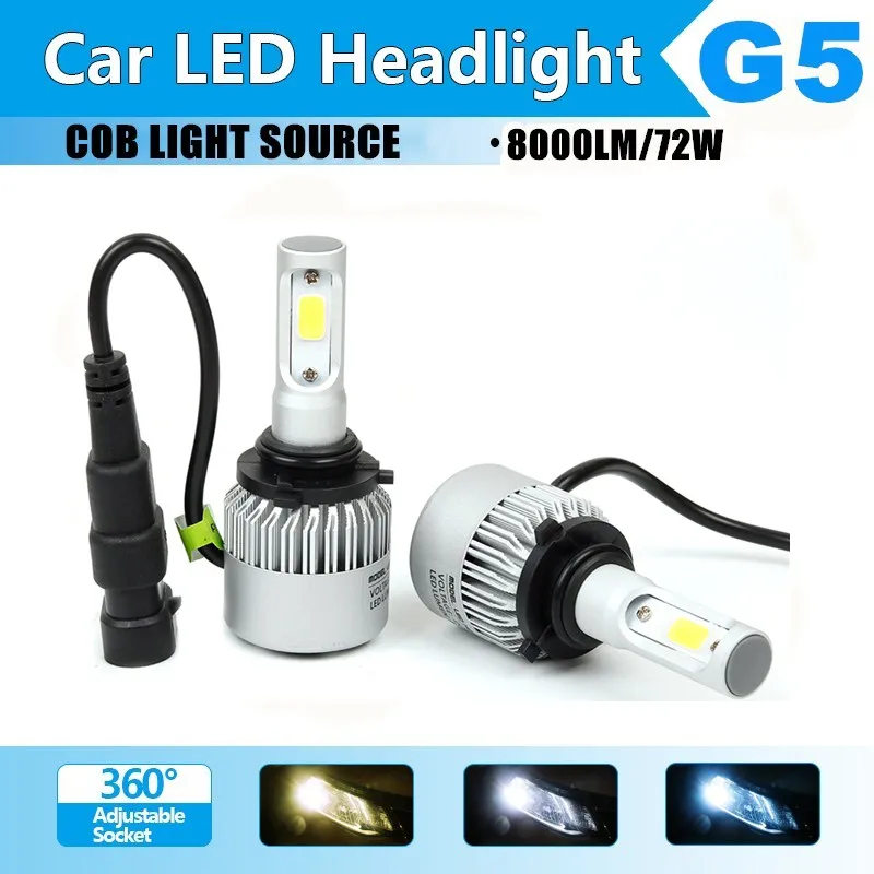 2pcs 9006(HB4) COB LED Car Headlight Bulb Kit 72W 8000lm single beam