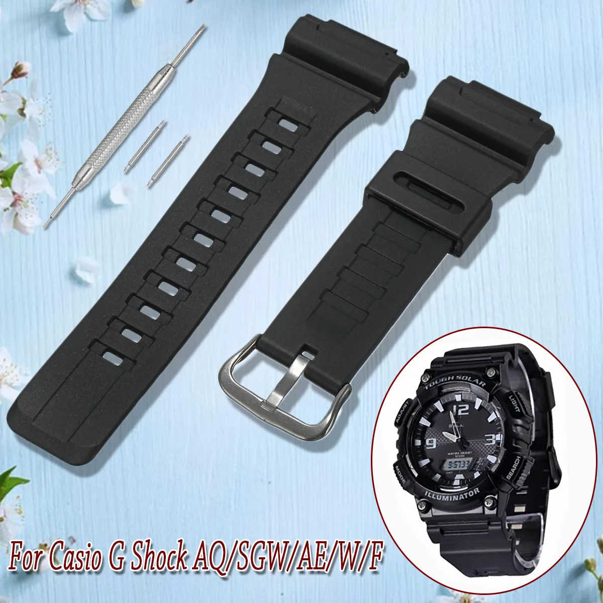 Ремешок резиновый для часов Casio G Shock AQ/SGW/AE /W/F 18 мм | Наручные часы