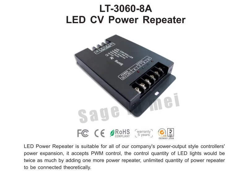 Светодиодный контроллер DC5V-24Vinput 8AX3CH выходной LT-3060-8A led CV усилитель мощности(усилитель) для RGB одноцветные полосы света