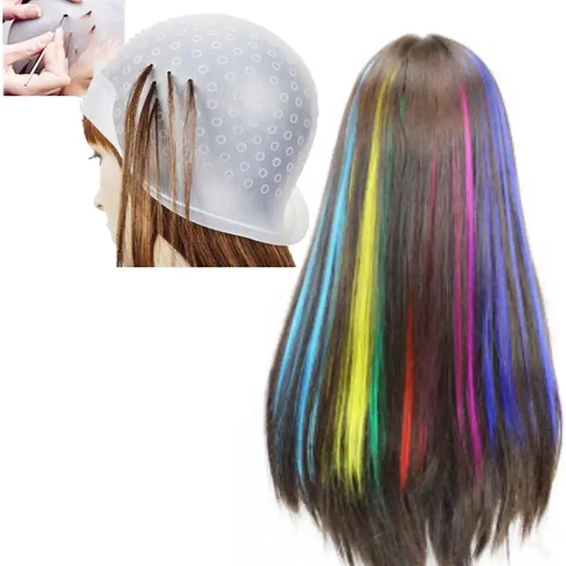 

2PCS Dye Cap with Hook Coloring Silicone Salon Highlighting Reusable Dyeing Tools Color Tools for Women Men Salon Hair