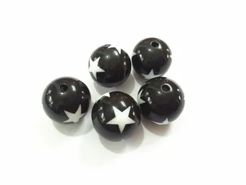 

(Choose Size First) 12mm/16mm/20mm Black Acrylic Solid With White Star Beads