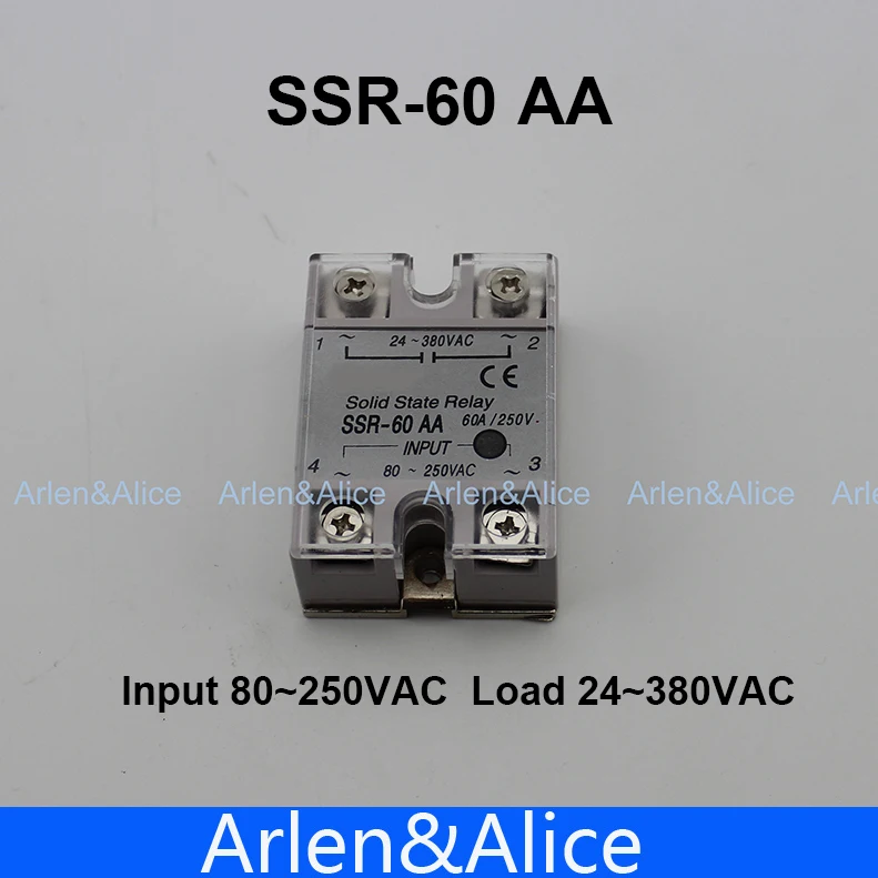 60AA SSR вход 80~ 250 AC нагрузка 24-380 V Однофазное реле переменного тока твердотельное реле