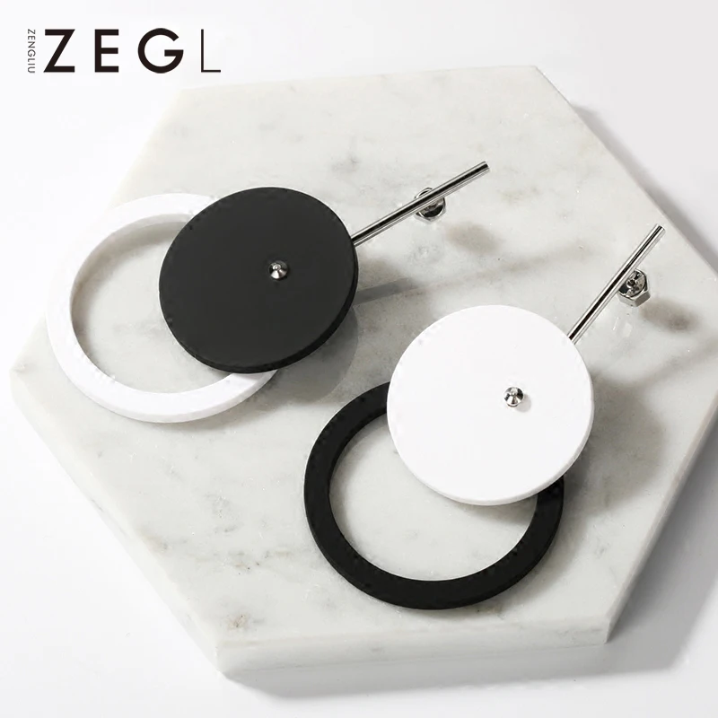 

ZEGL Europe and America exaggerated personality long earrings female temperament earrings round pendant simple ear jewelry