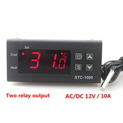 

DC AC 12V/10A Two Relay Output Digital Temperature Controller STC-1000 Thermostat -50~99C with 1m Sensor