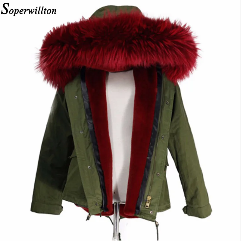 Натуральная парка с меховым воротником Femeninas зимнее пальто для женщин новая теплая куртка женская с капюшоном большой мех плюс размер зеленый S11 - Цвет: wine red