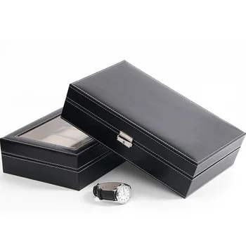 Top Sale 10 Grids Luxury Jewelry Display Watch Case Black PU Leather Watch Boxes Storage Organizer Box top leather watch box fashion pu black brand watch gift box hot sale watch storage boxes for men s luxury watch w025
