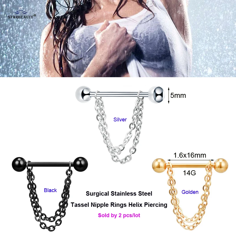 Starbeauty 2 шт./лот Двойная Цепочка кисточка для пирсинга сосков кольцо женское