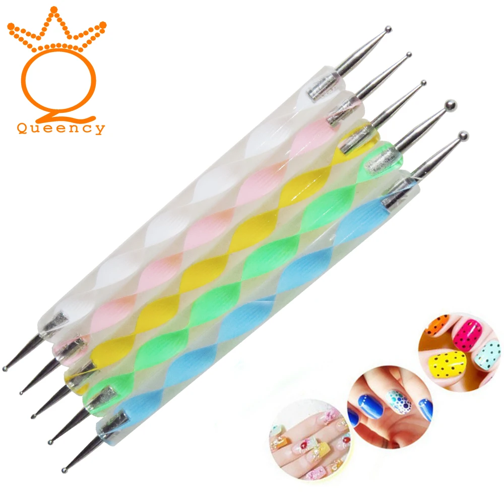 

5Pcs/lot 2 Ways Diamond Dots Painting Pen Marbleizing Dotting Tool Nail Art Tools For Manicure Care Nail DIY Design Set