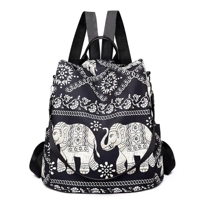 Многофункциональный рюкзак с защитой от краж, Женская Повседневная оксфордская сумка с принтом слона и дерева, модная Вместительная дорожная школьная сумка на плечо - Цвет: Elephant