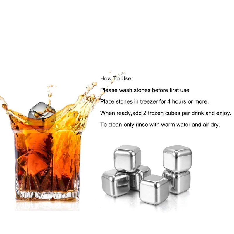 LMETJMA 8pcs/set Stainless Steel Reusable Ice Cubes Chilling Stones with Tongs Whiskey Stones Drink Coolers for Wine KC0152