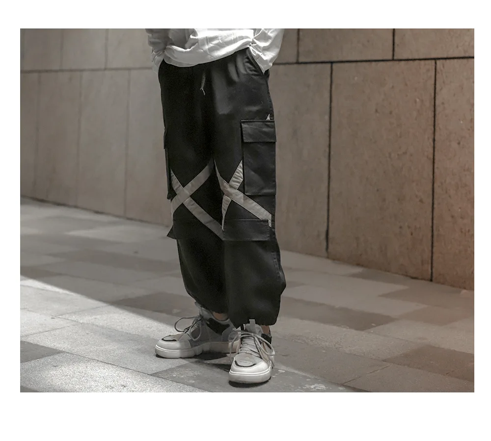 Человек Jogger уличная черный хаки боковые карманы в стиле хип-хоп брюки Для мужчин свободные Стиль Для мужчин пот Штаны 2018 High Street