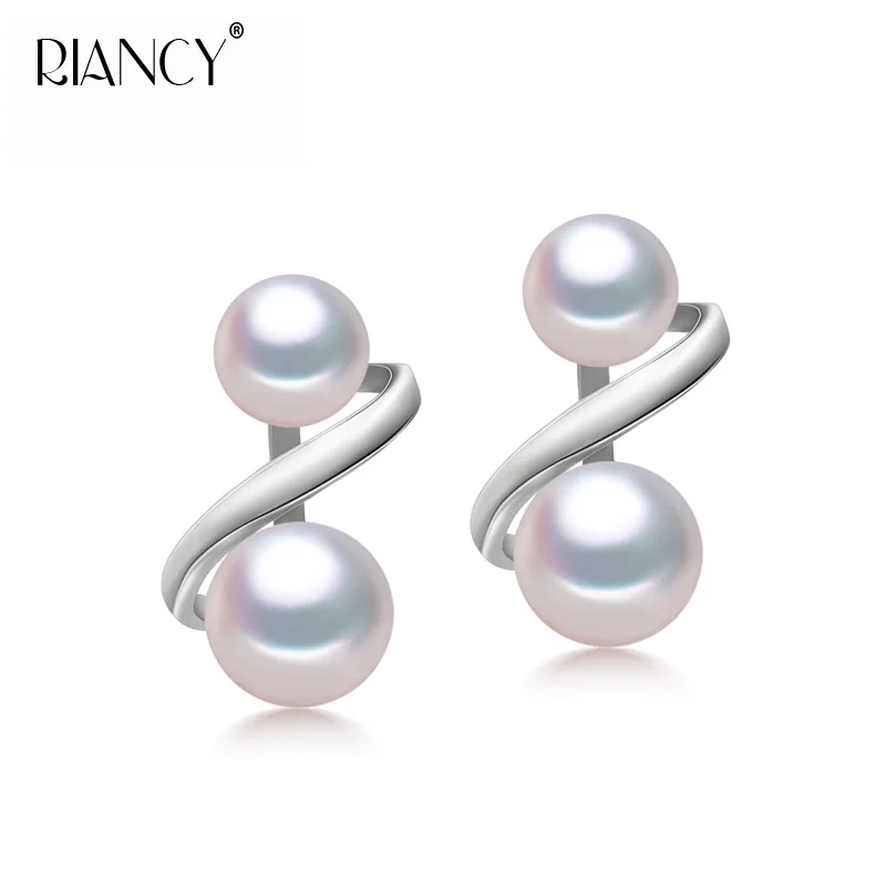 

NEW Fashion Natural freshwater Pearl jewelry Earrings For Women 925 Sterling Silver Jewelry Oblate Double Pearl Earrings Wedding
