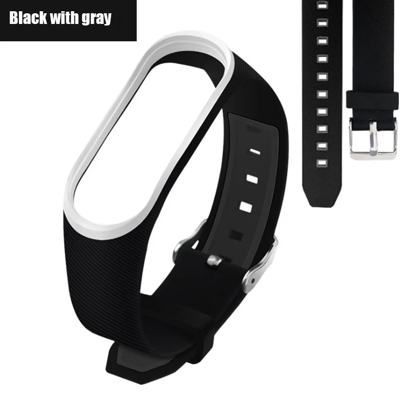 Black with gray BOORUI mi band, 3 ремешка, двойной цвет, correa mi band 3, ремешок на запястье, силиконовый сменный для xiaomi mi 3, умный ремешок с пряжкой - Цвет: Black with gray
