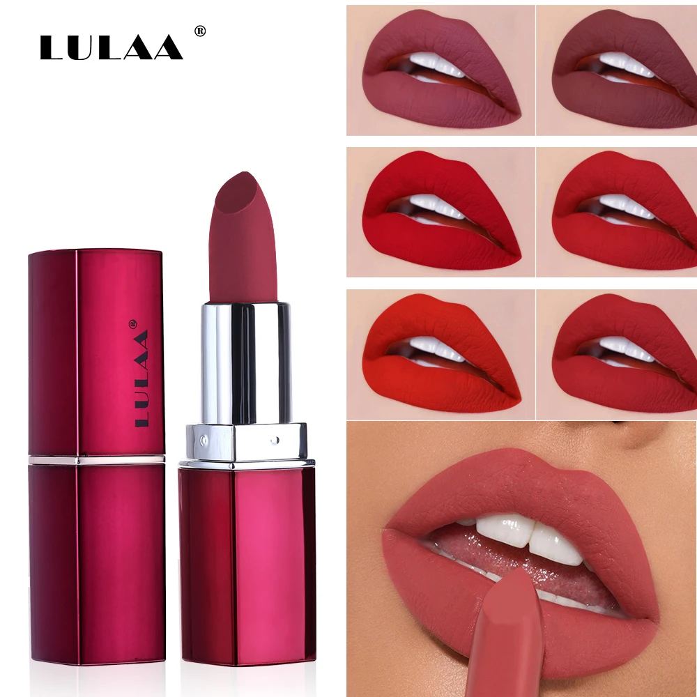 

New LULAA Matte Lipstick 12 color sexy lip Makeup lasting waterproof lip gloss velvet lip gloss non-stick cupl ipstick