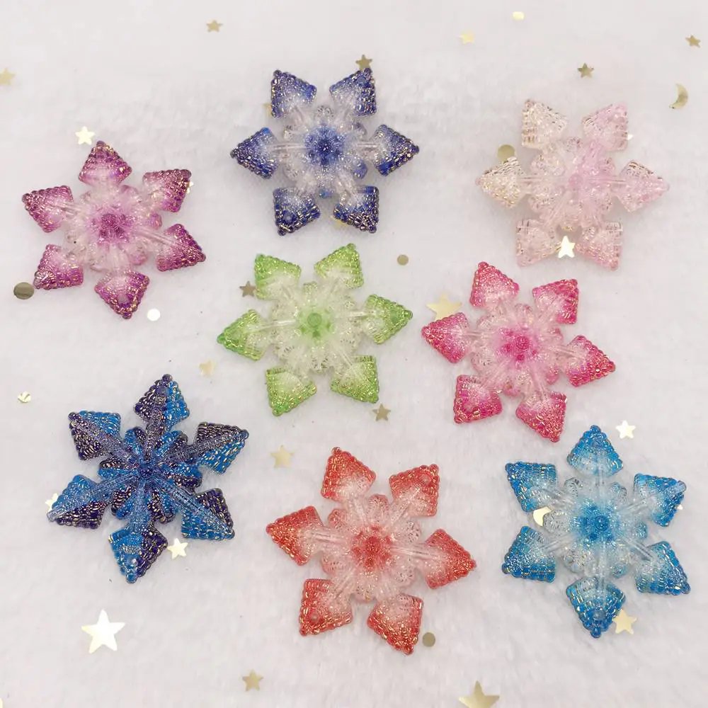 

8pcs Resin 42mm Colorful Glitter Snowflower Flatback Rhinestone 2 Hole Bling Ornaments DIY Wedding Appliques Craft W81