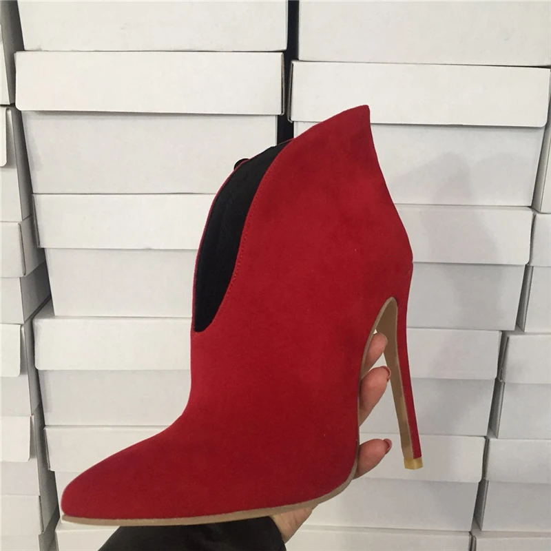 

QWEDF Woman New High Heel Boots V-Neck Simple Style Party Prom Casual Shoes Solid Pointed Toe Thin High Heels Shoes Woman F2-60