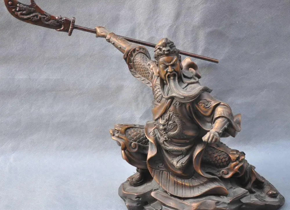 

12''China King Of Warrior Soldier Guangong Guan Yu Dragon Guardian Bronze Statue