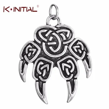 Kinitial Antique Silver Veles Stamp Charm for Necklace Making Slavic Wolf Foot Vintage Punk Small Sign Claw Men Pendant Jewelry
