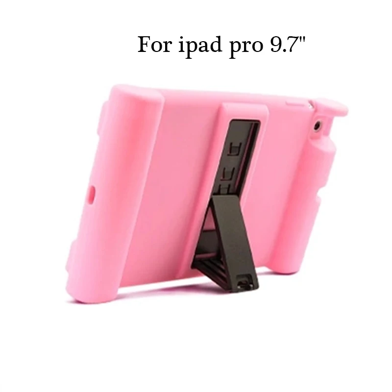 Для iPad Pro 9,7 дети Безопасный противоударный резиновый силиконовый чехол с подставкой - Цвет: Розовый